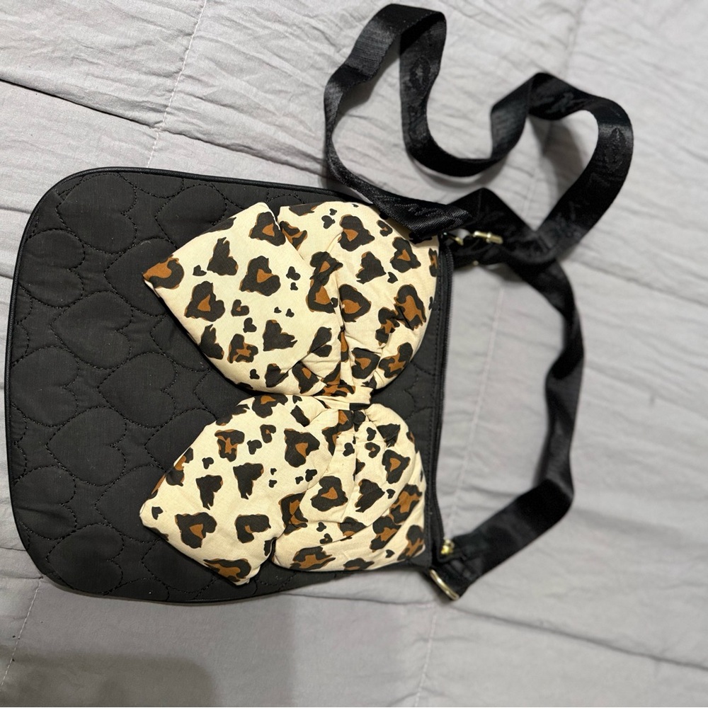 Betsey Johnson Black and Leopard Crossbody Bag